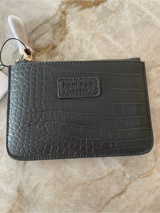 Pom Pom London Handbags - Pom Pom London Slate Grey Croc Embossed Coin Pouch